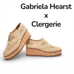 Gabriela Hearst x Clergerie Harold Brogue Raffia Wedge Oxford Shoes Size 39